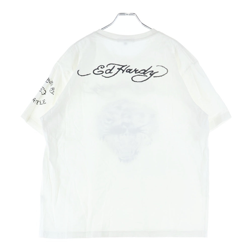 Ed Hardy(エドハーディー) フロント タイガー プリント半袖Tシャツ カットソー ホワイト