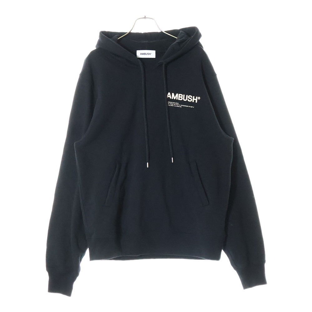AMBUSH(アンブッシュ) FLEECE WORKSHOP HOODIE フロント 胸ロゴ プリント プルオーバーパーカー ブラック 12113700