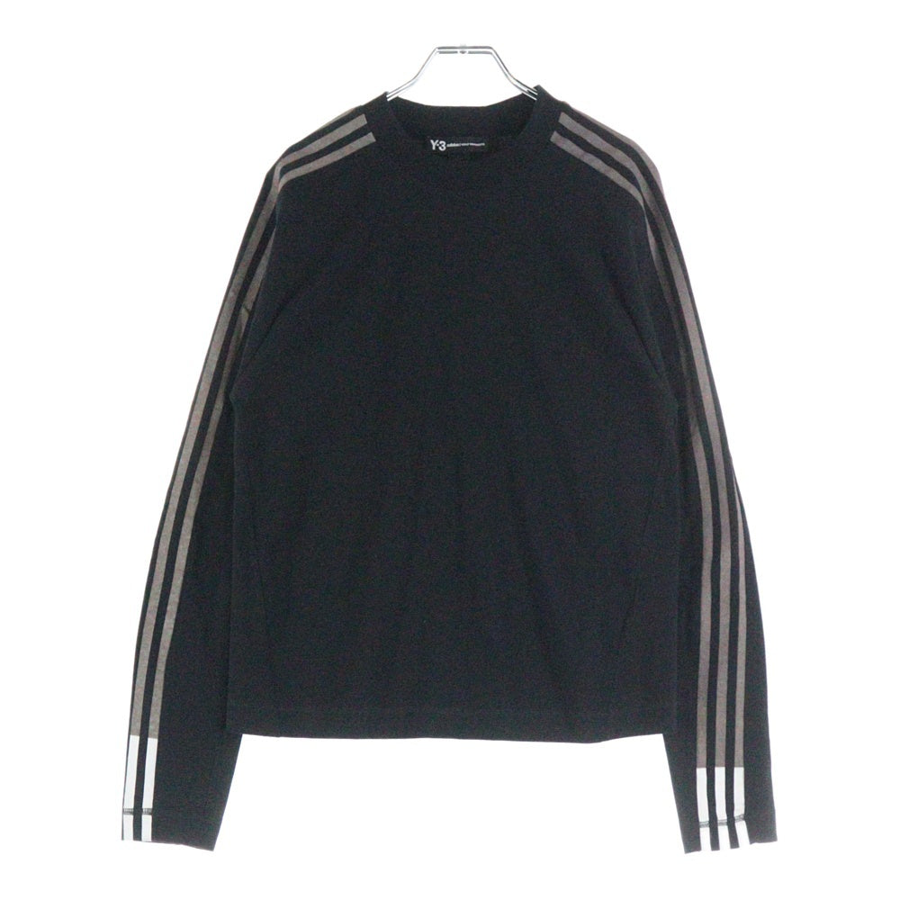 Y-3(ワイスリー) × yohji Yamamoto 3S LS TEE ヨウジヤマモト 3ストライプ フロントロゴプリント クルーネック 長袖Tシャツ ブラック DP0771