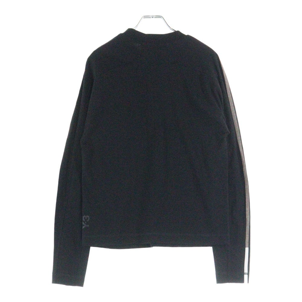 Y-3(ワイスリー) × yohji Yamamoto 3S LS TEE ヨウジヤマモト 3ストライプ フロントロゴプリント クルーネック 長袖Tシャツ ブラック DP0771