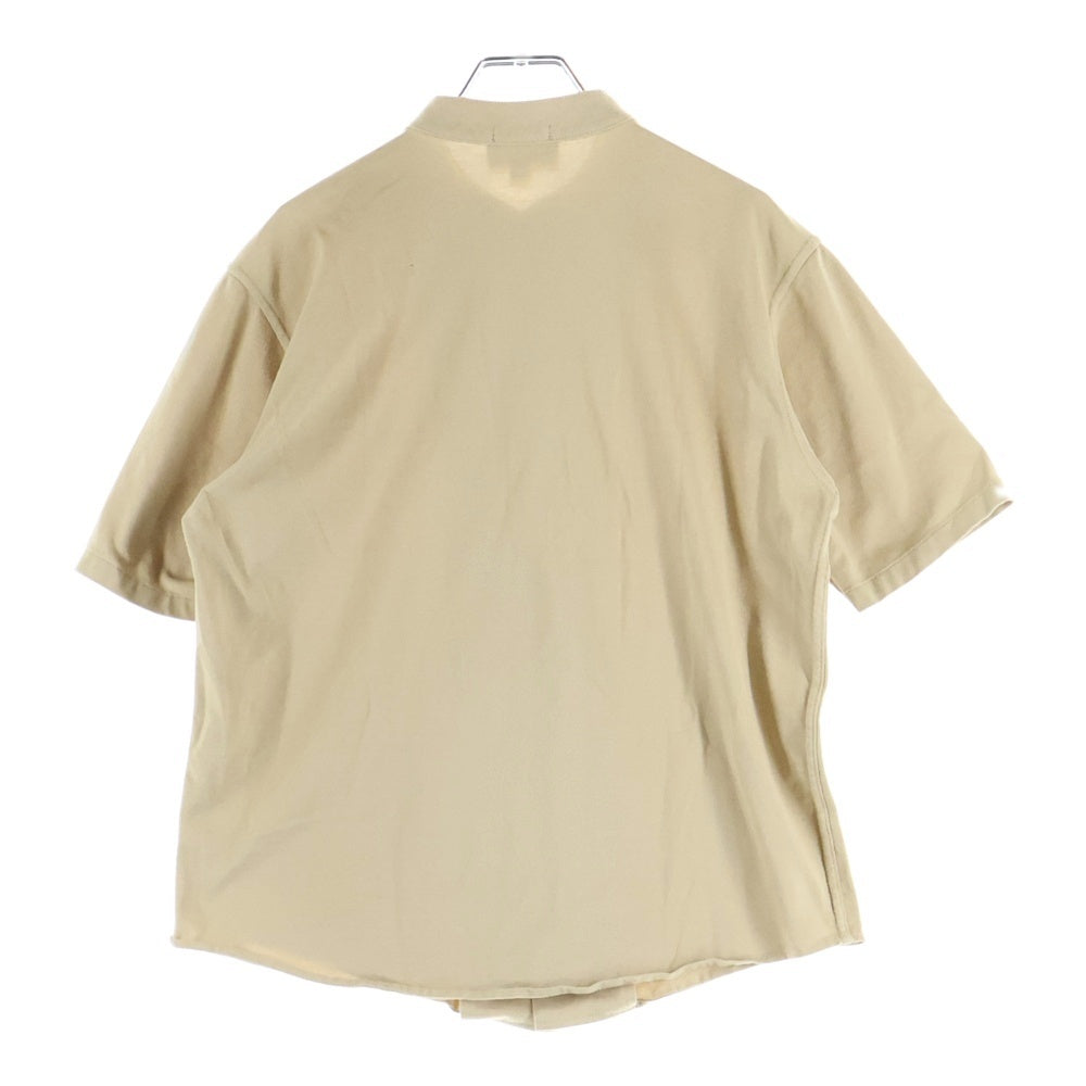 LACOSTE(ラコステ) ロゴワッペン バンドカラー フルオープン 半袖シャツ ベージュ