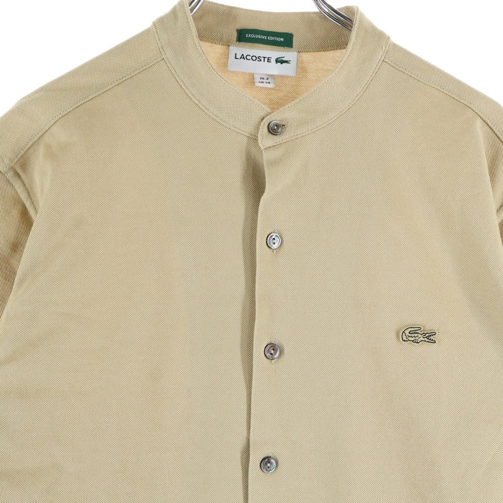 LACOSTE(ラコステ) ロゴワッペン バンドカラー フルオープン 半袖シャツ ベージュ