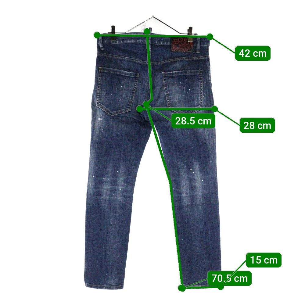 DSQUARED2(ディースクエアード) 20SS ダメージリペア加工ペイントスキニーデニムパンツ インディゴ S74LB0673 S30342