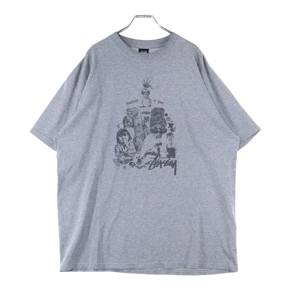 STUSSY(ステューシー) 00s OLD STUSSY KNOWLEDGE IS KING オールドステューシー グラフィックプリント クルーネック 半袖Tシャツ カットソー グレー
