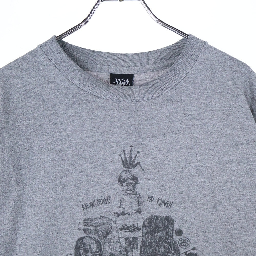 STUSSY(ステューシー) 00s OLD STUSSY KNOWLEDGE IS KING オールドステューシー グラフィックプリント クルーネック 半袖Tシャツ カットソー グレー