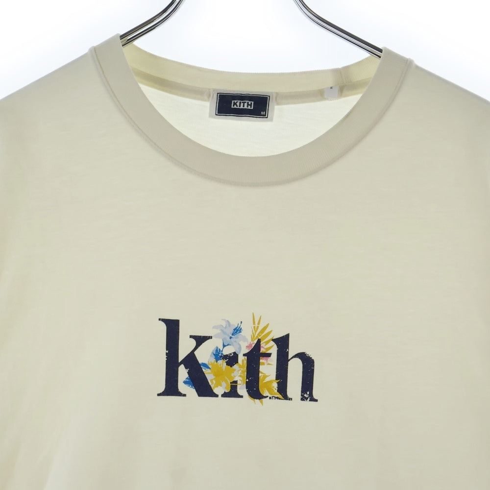 KITH(キス) フラワープリント フロントロゴ クルーネック 半袖Tシャツ カットソー ホワイト 21-071-060-0026-2-0