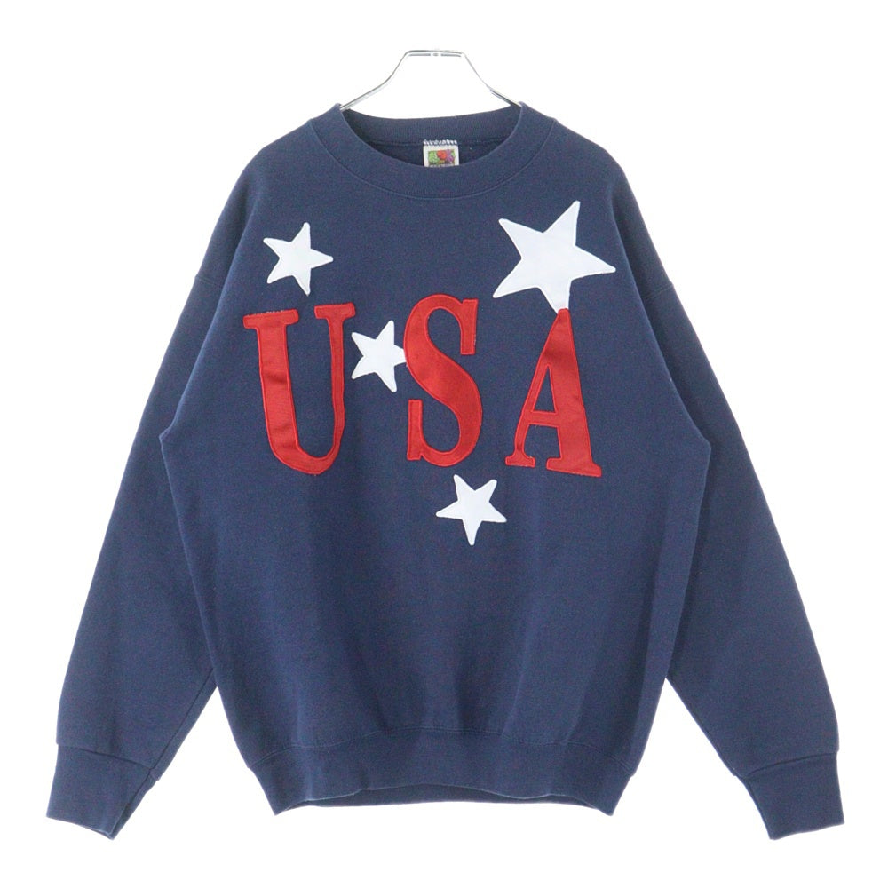 FRUIT OF THE LOOM(フルーツオブザルーム) 90s USA フロント ロゴ刺繍 クルースウェット ネイビー