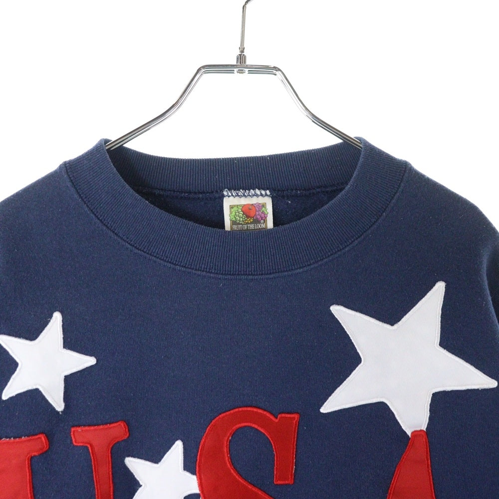 FRUIT OF THE LOOM(フルーツオブザルーム) 90s USA フロント ロゴ刺繍 クルースウェット ネイビー