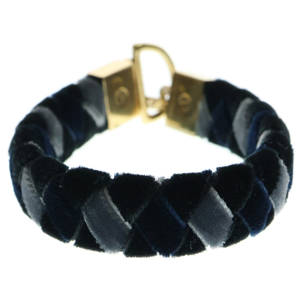 LOUIS VUITTON(ルイヴィトン) ロゴ刻印 ブレスレット ベロア バングル ゴールド金具 ネイビーブルー/ブラック
