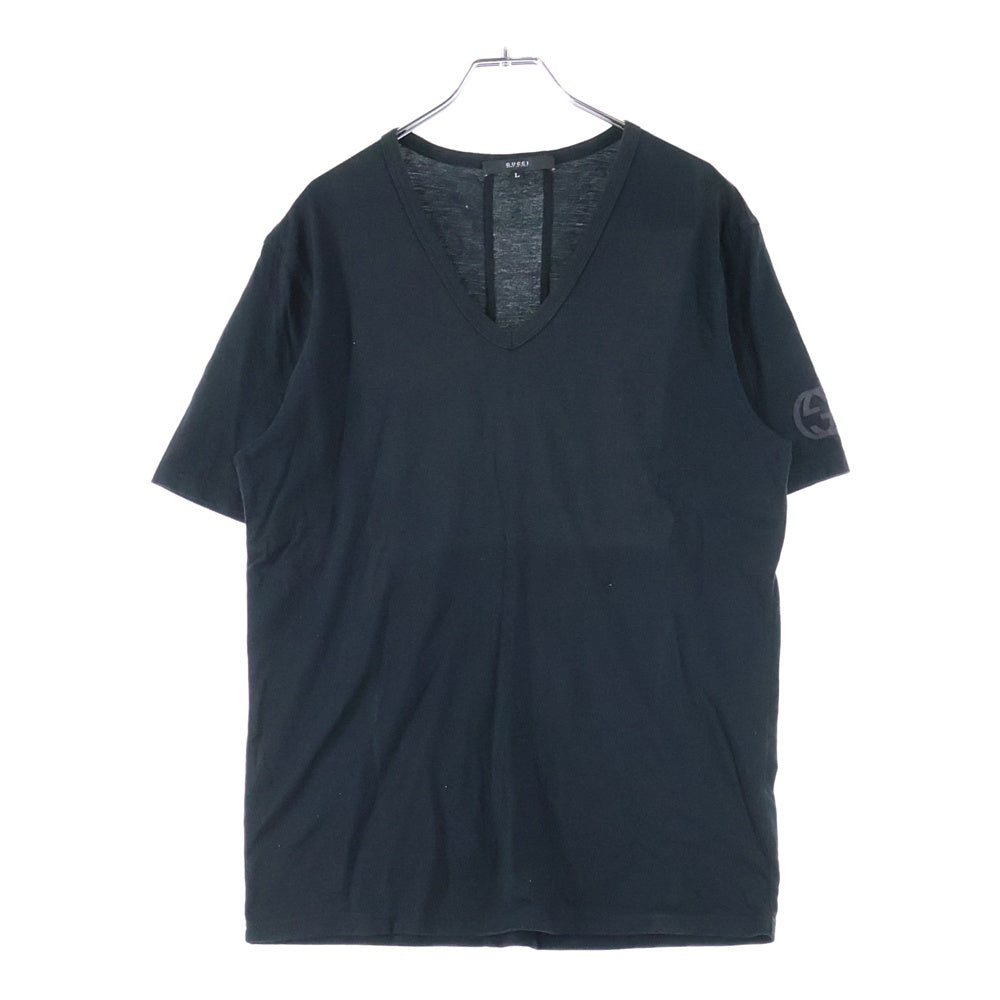 GUCCI(グッチ) アーム ラバー GGロゴ Vネック 半袖Tシャツ カットソー ブラック 224973 X3444