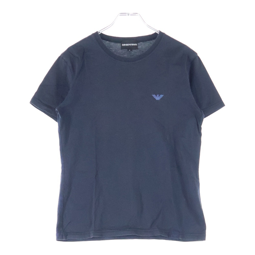 EMPORIO ARMANI(エンポリオアルマーニ) ロゴ刺繍 バックプリント総柄 クルーネック半袖Tシャツ ネイビー