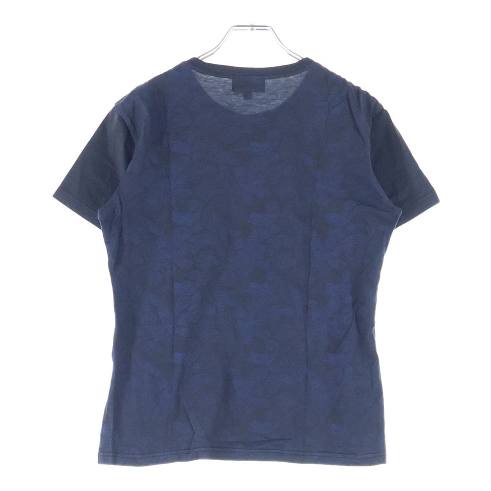 EMPORIO ARMANI(エンポリオアルマーニ) ロゴ刺繍 バックプリント総柄 クルーネック半袖Tシャツ ネイビー