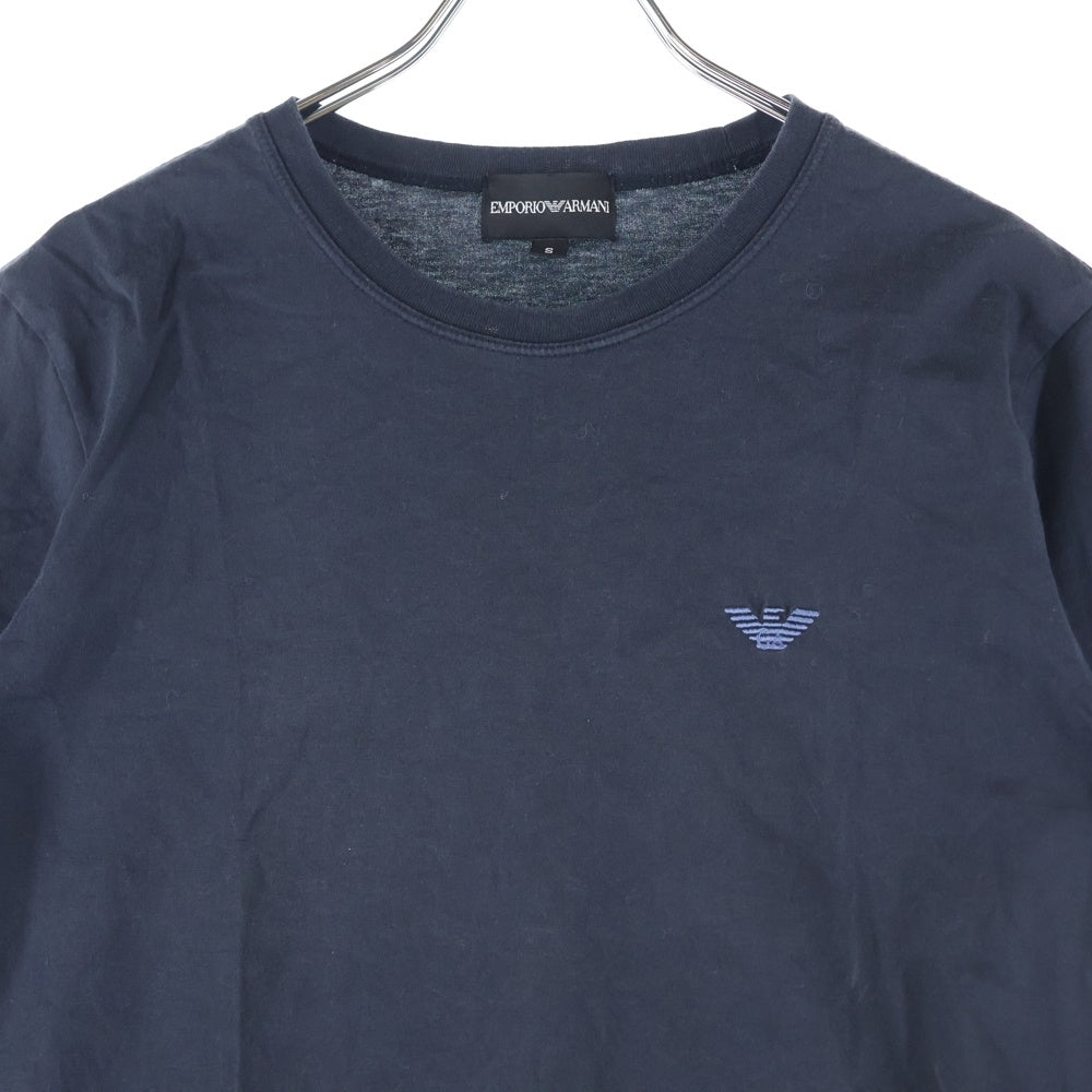 EMPORIO ARMANI(エンポリオアルマーニ) ロゴ刺繍 バックプリント総柄 クルーネック半袖Tシャツ ネイビー