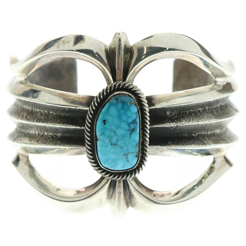 INDIAN JEWELRY(インディアンジュエリー) ナバホ族 Aaron Anderson アーロン・アンダーソン作 ローンマウンテン ターコイズ トゥファキャスト バングル ブレスレット シルバー