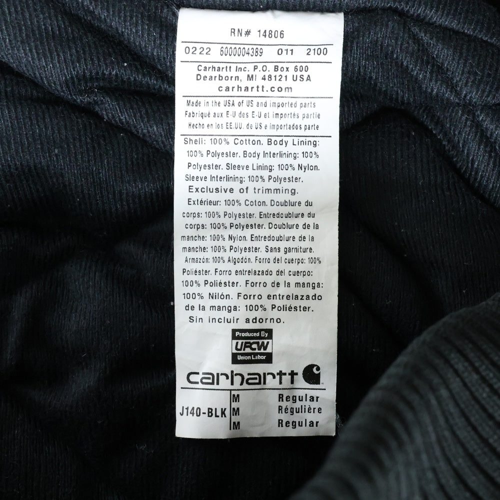 CARHARTT(カーハート) Loose Fit Duck Insulated Flannel Lined Active Jacket ルーズフィット 裏地キルティング ダック アクティブジャケット フーディー ブラック 0J0140-M