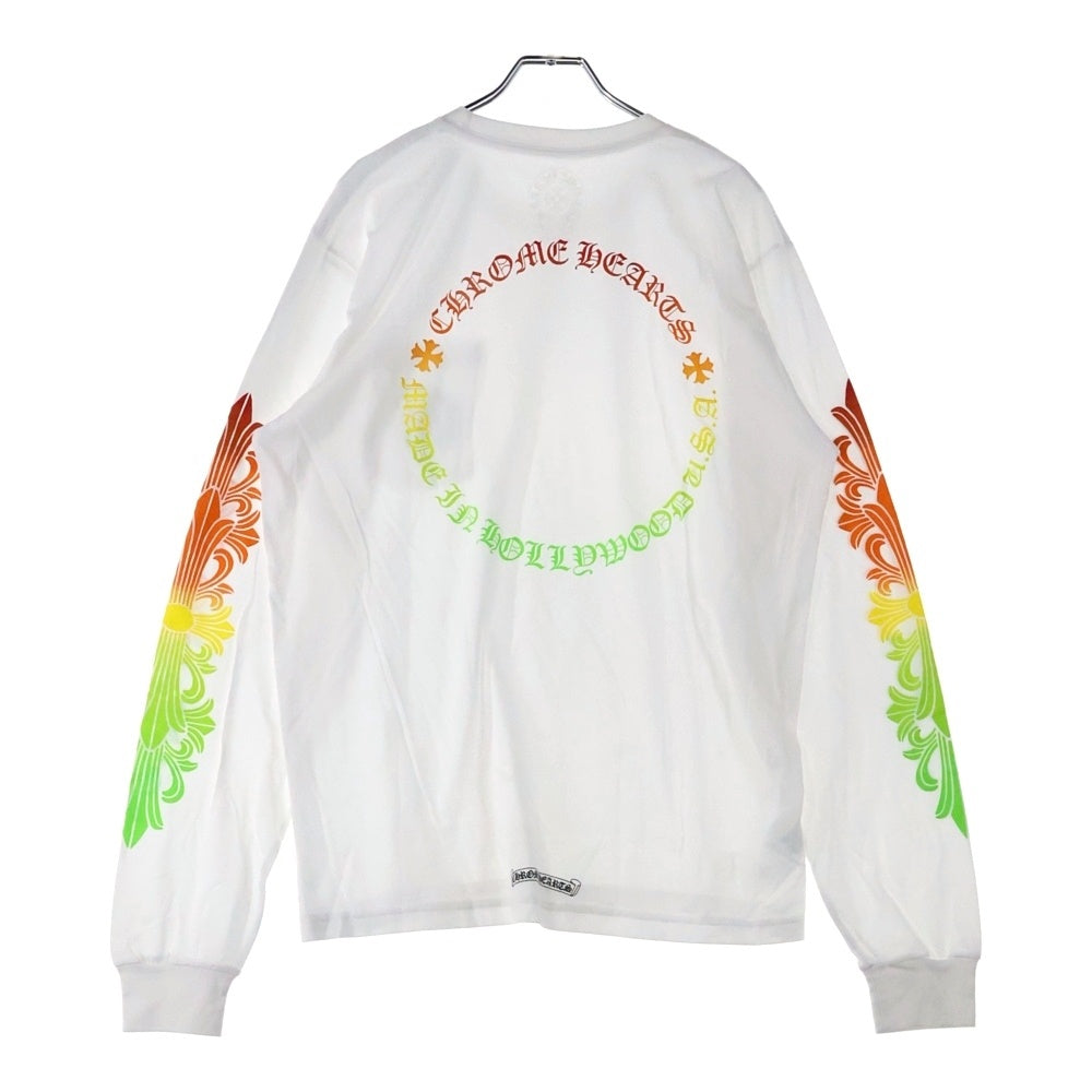 CHROME HEARTS(クロムハーツ) FLRL CRS HORSESHOE LS TEE バックホースシュー 袖フローラルプリント クルーネック 長袖Tシャツ ホワイト/マルチ