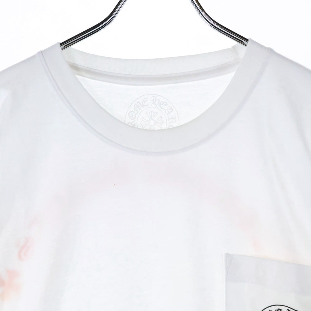 CHROME HEARTS(クロムハーツ) FLRL CRS HORSESHOE LS TEE バックホースシュー 袖フローラルプリント クルーネック 長袖Tシャツ ホワイト/マルチ