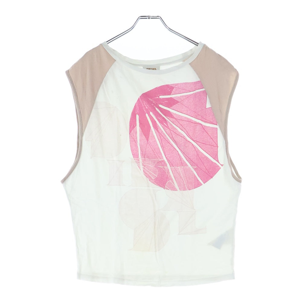 DIESEL(ディーゼル) フロントロゴ ノースリーブ タンクトップ ホワイト/ピンク