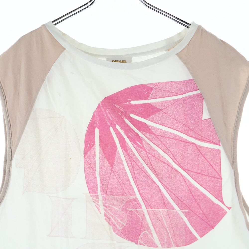 DIESEL(ディーゼル) フロントロゴ ノースリーブ タンクトップ ホワイト/ピンク