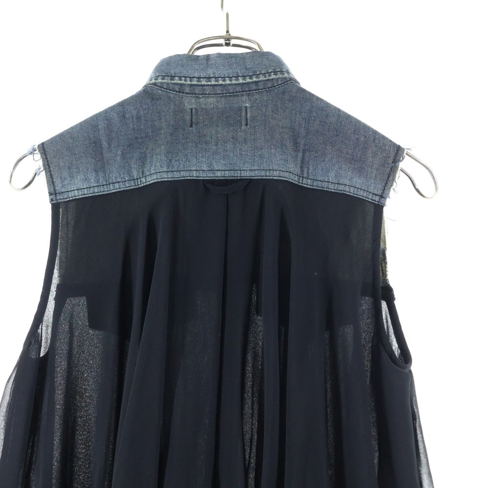 DIESEL(ディーゼル) デニム フリース 生地切り替え ノースリーブ チュニック インディゴ/ブラック レディース