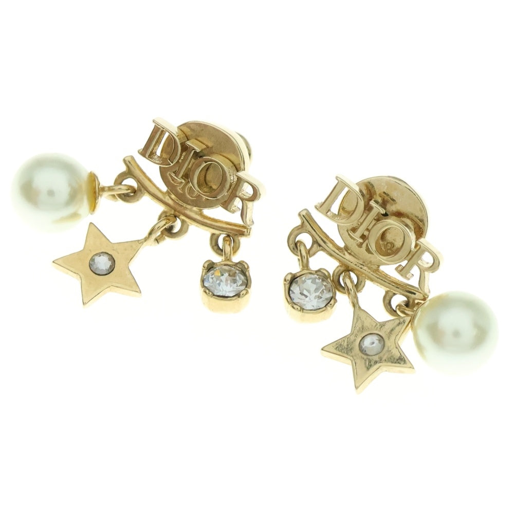 Christian Dior(クリスチャンディオール) Diorevolution ラインストーン パール スター ロゴチャーム ピアス ゴールド