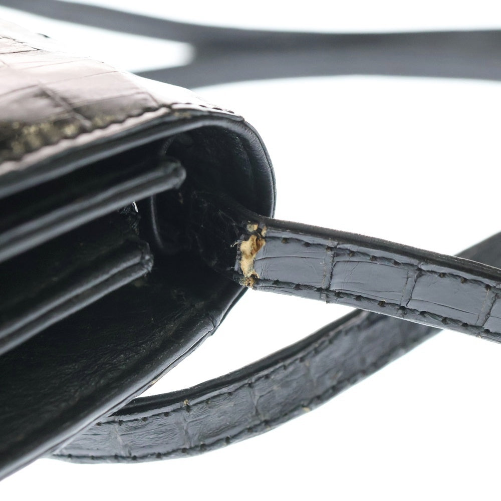 NO BRAND(ノーブランド) KAIYO 2WAY クロコダイル シャイニング加工 ショルダーバッグ ブラック