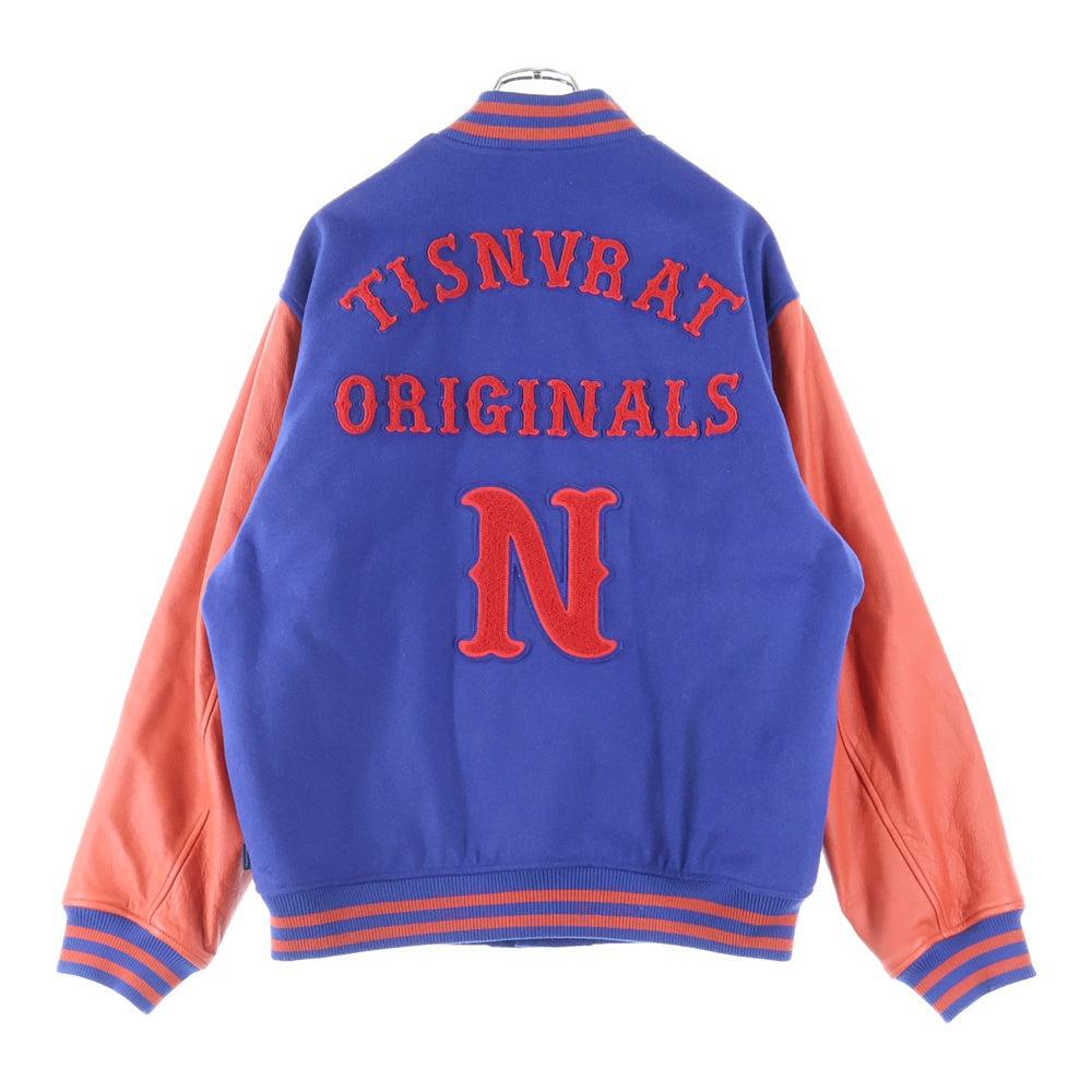 THISISNEVERTHAT(ディスイズネバーザット) 23AW 袖レザー 切り替え スタジャン ブルー/レッド TN233LOWHS01