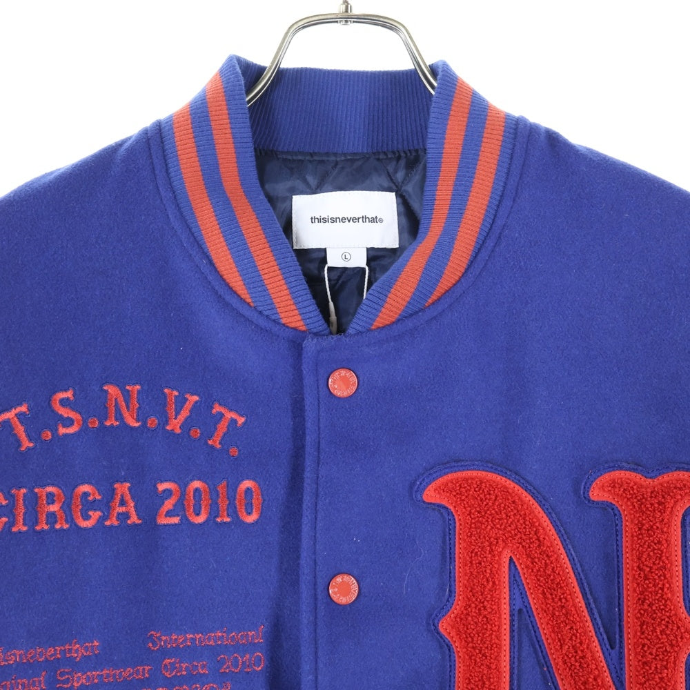 THISISNEVERTHAT(ディスイズネバーザット) 23AW 袖レザー 切り替え スタジャン ブルー/レッド TN233LOWHS01