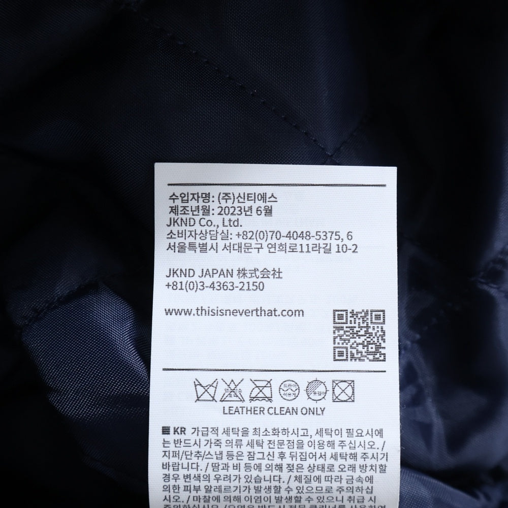 THISISNEVERTHAT(ディスイズネバーザット) 23AW 袖レザー 切り替え スタジャン ブルー/レッド TN233LOWHS01