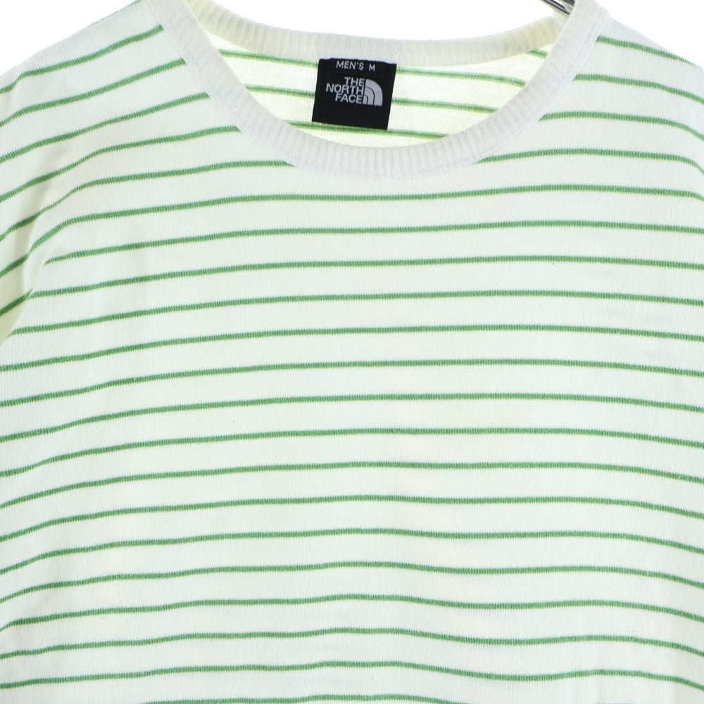 THE NORTH FACE(ザノースフェイス) ボーダー クルーネック コットン 半袖Tシャツ ホワイト/グリーン NT-5033X