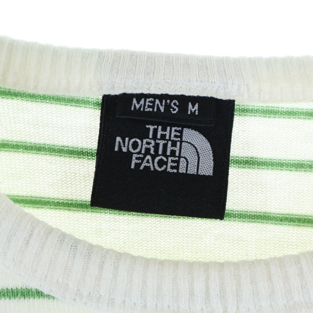 THE NORTH FACE(ザノースフェイス) ボーダー クルーネック コットン 半袖Tシャツ ホワイト/グリーン NT-5033X