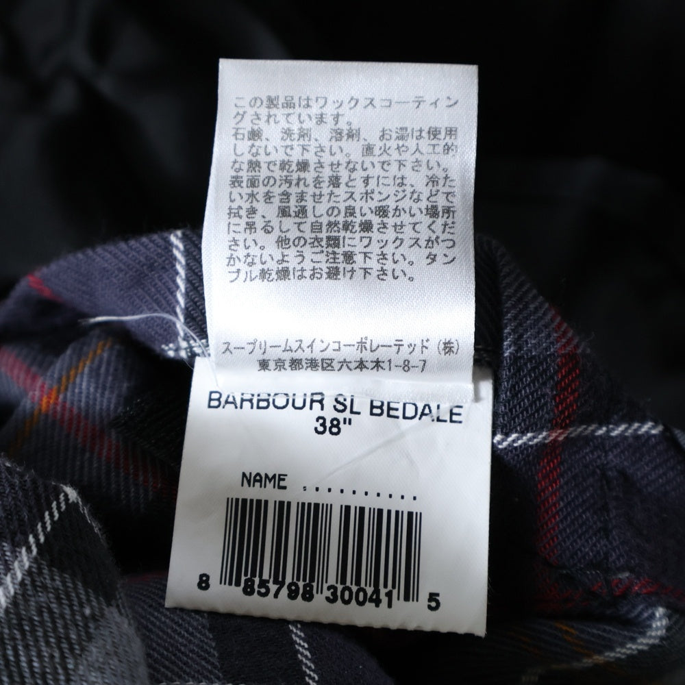 Barbour(バブアー) 16SS SL BEDALE WAX JACKET ビデイル スリムフィット 裏地チェック オイルド ジャケット ブルゾン ブラック MWX0318BK9138