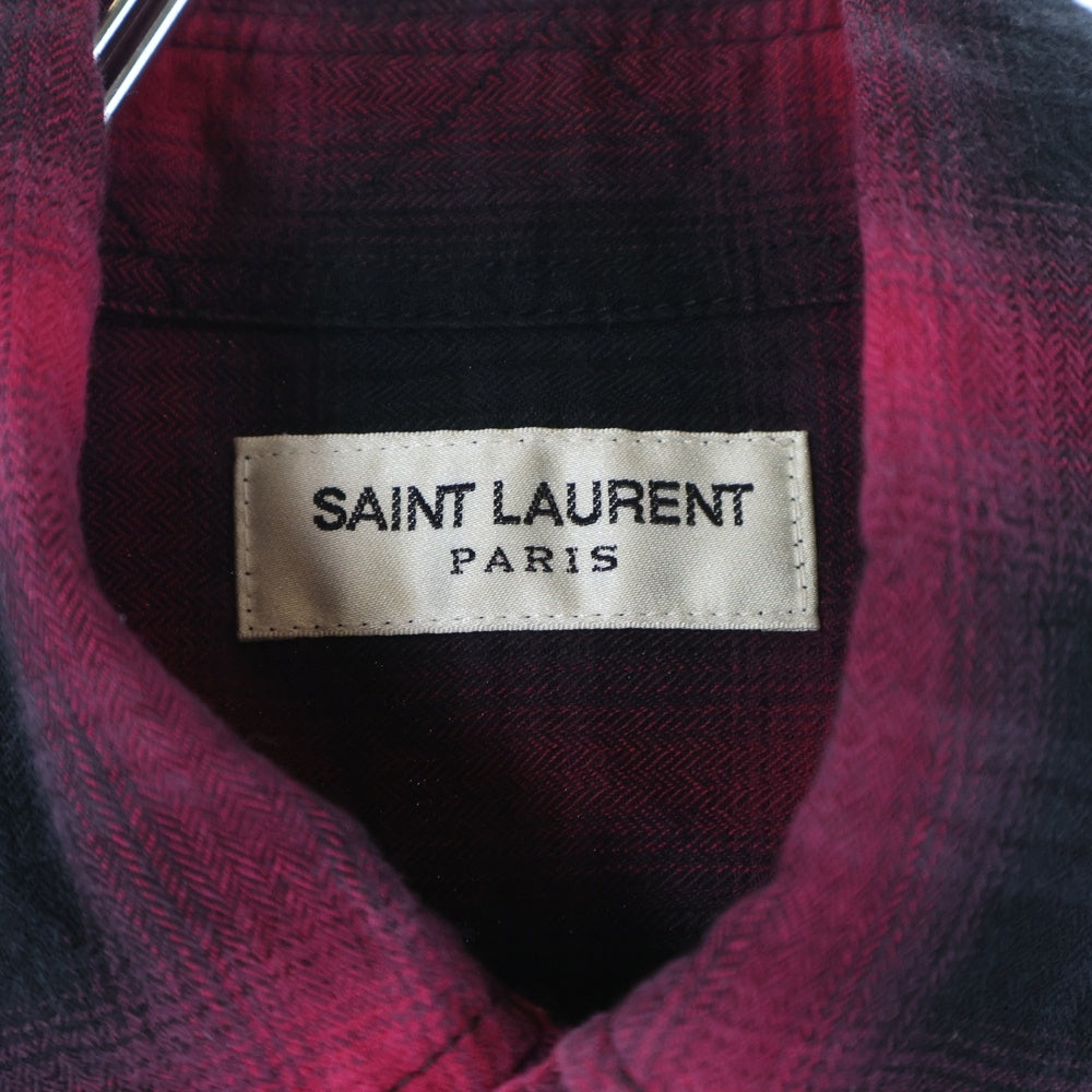 SAINT LAURENT PARIS(サンローランパリ) オンブレチェック レギュラーカラー 長袖シャツ レッド UP53 2016 00482