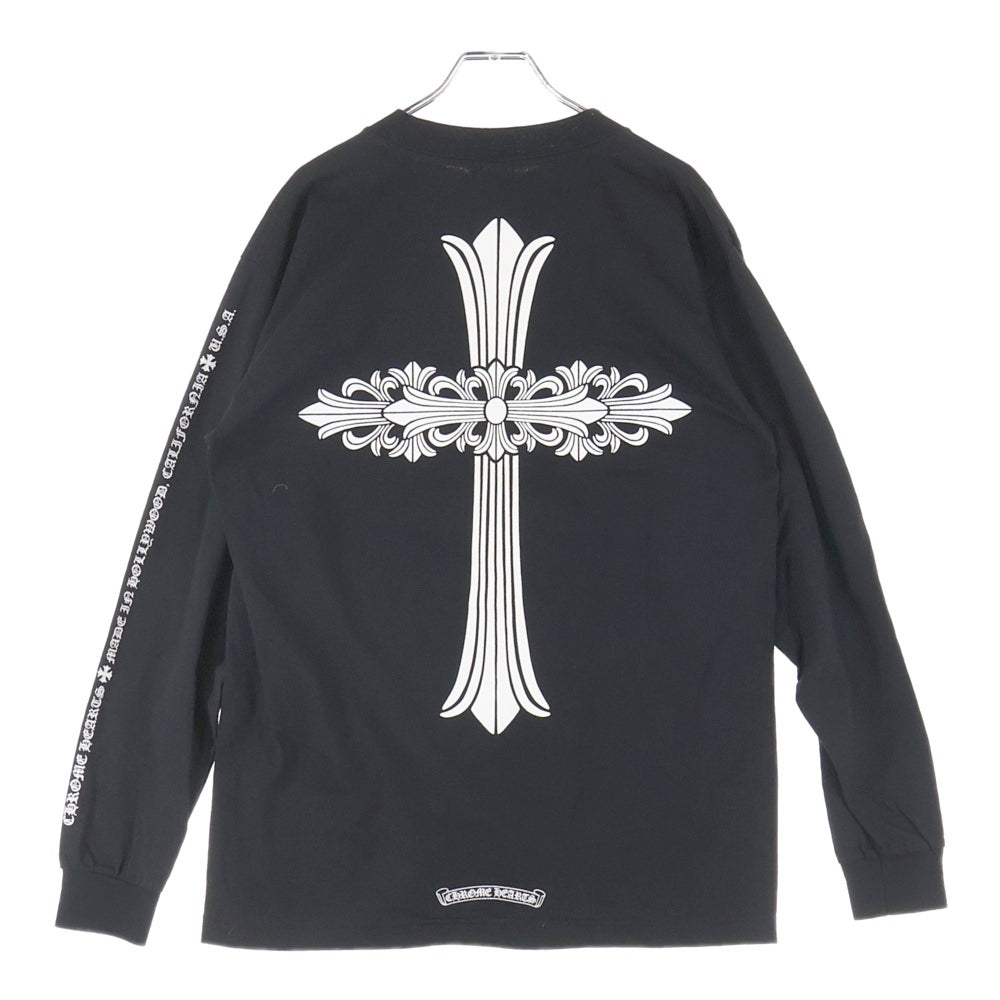 CHROME HEARTS(クロムハーツ) FLRL CRS L/S TEE バーティカルロゴ バックフローラルクロス フロントポケット クルーネック 長袖Tシャツ ロンT ブラック