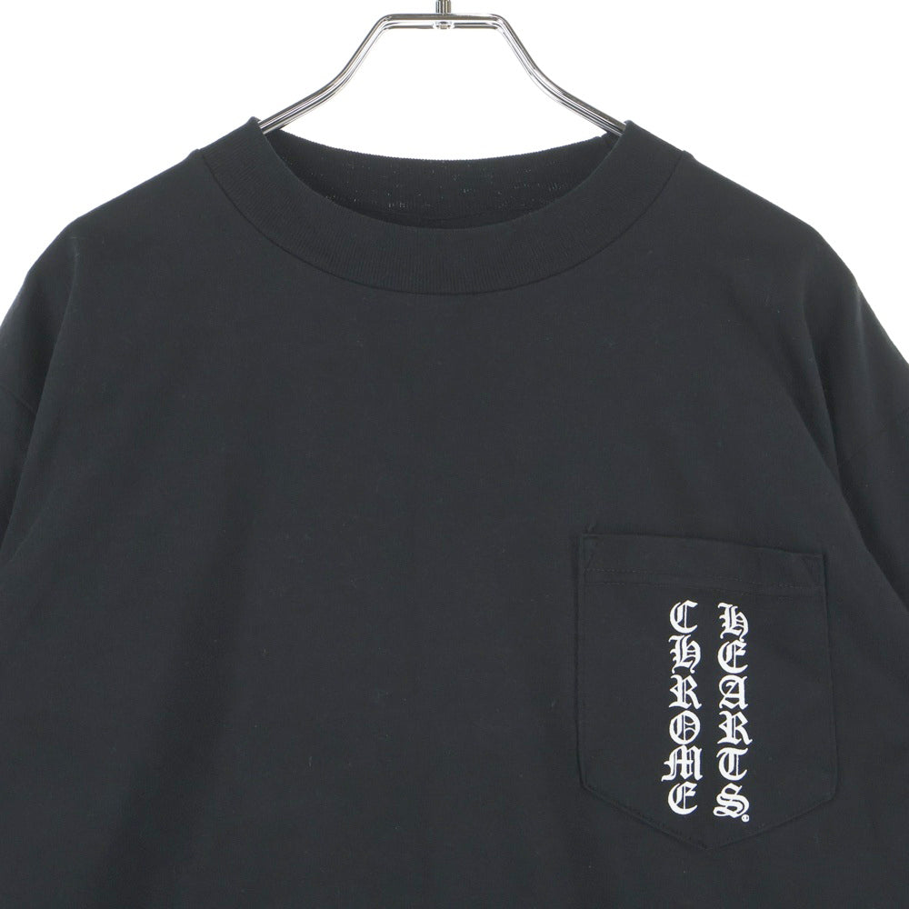 CHROME HEARTS(クロムハーツ) FLRL CRS L/S TEE バーティカルロゴ バックフローラルクロス フロントポケット クルーネック 長袖Tシャツ ロンT ブラック