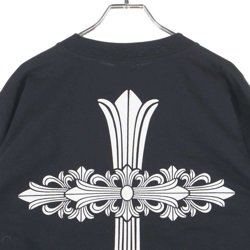 CHROME HEARTS(クロムハーツ) FLRL CRS L/S TEE バーティカルロゴ バックフローラルクロス フロントポケット クルーネック 長袖Tシャツ ロンT ブラック