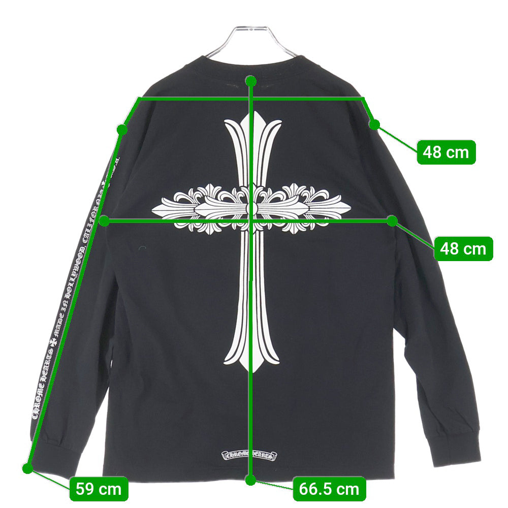 CHROME HEARTS(クロムハーツ) FLRL CRS L/S TEE バーティカルロゴ バックフローラルクロス フロントポケット クルーネック 長袖Tシャツ ロンT ブラック