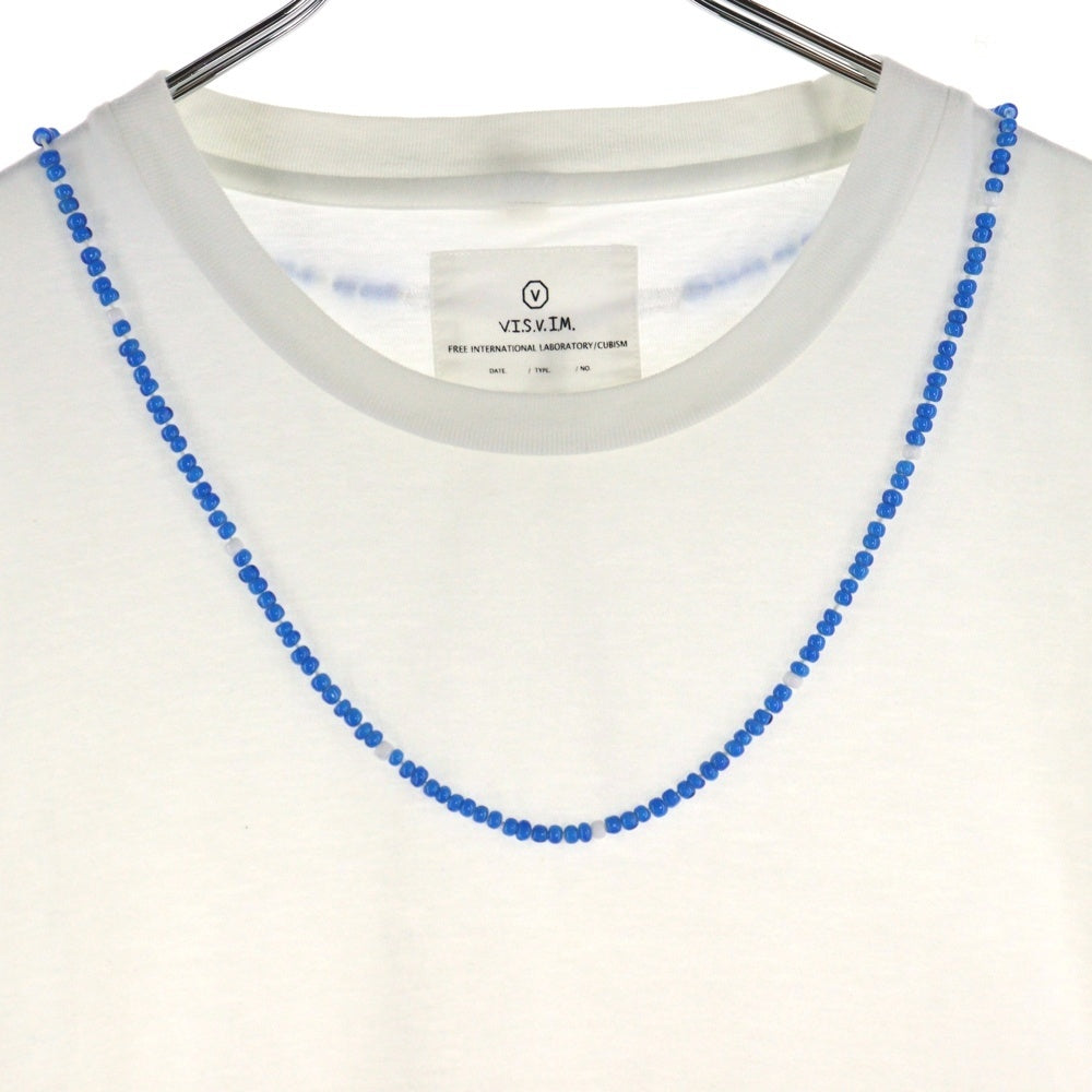 VISVIM(ヴィスヴィム) 00s 初期 ビーズT 青ビーズ ホワイトハーツ ネックレスプリント クルーネック 半袖Tシャツ カットソー ホワイト