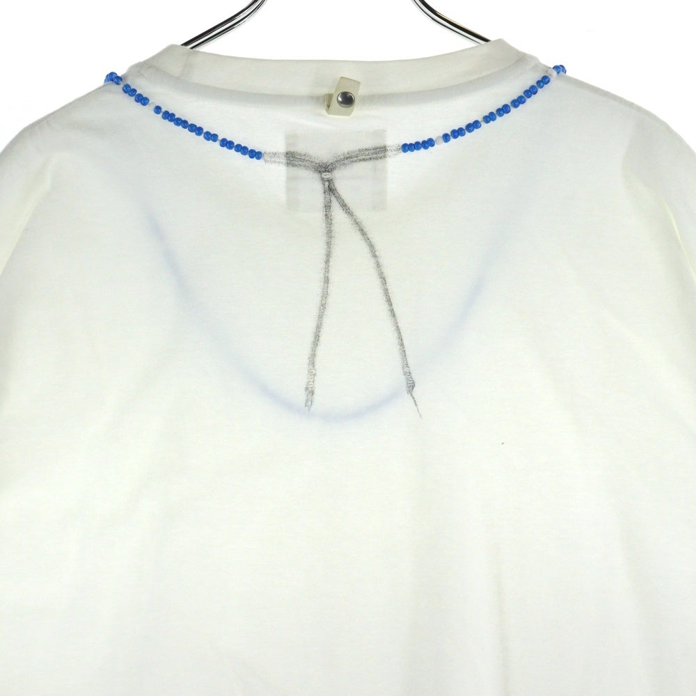 VISVIM(ヴィスヴィム) 00s 初期 ビーズT 青ビーズ ホワイトハーツ ネックレスプリント クルーネック 半袖Tシャツ カットソー ホワイト