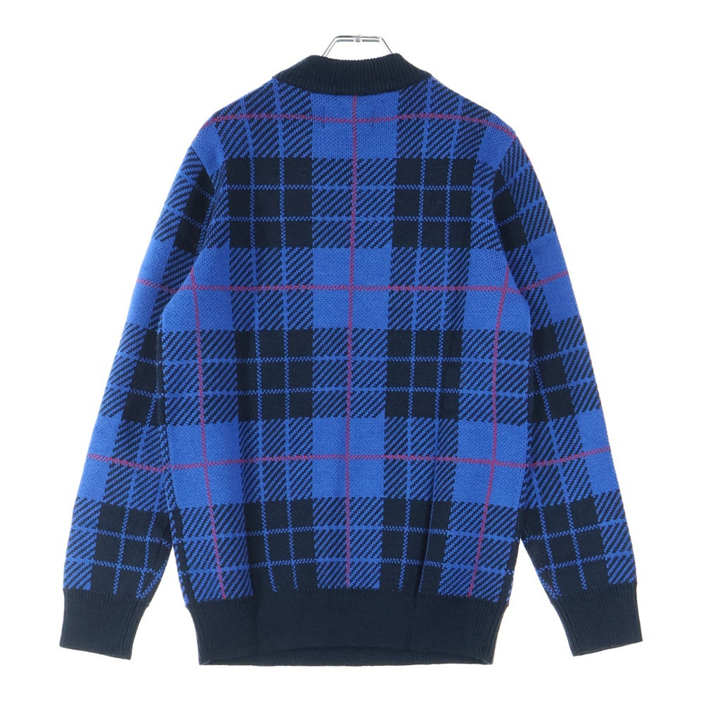 Palace Skateboards(パレススケートボーズ) 17AW Potala Knit ポタラ フロッキープリント タータンチェック クルーネック ニットセーター ブルー/ブラック