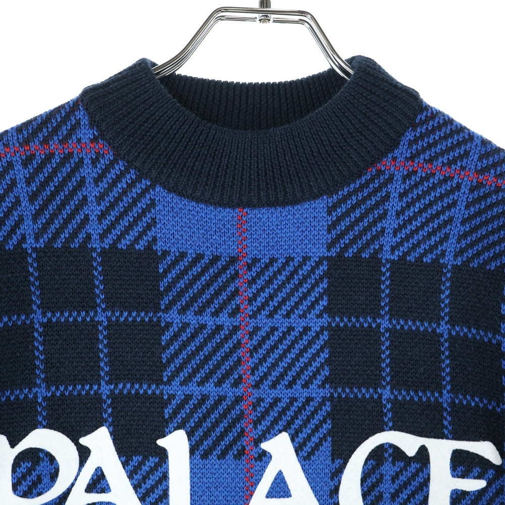 Palace Skateboards(パレススケートボーズ) 17AW Potala Knit ポタラ フロッキープリント タータンチェック クルーネック ニットセーター ブルー/ブラック