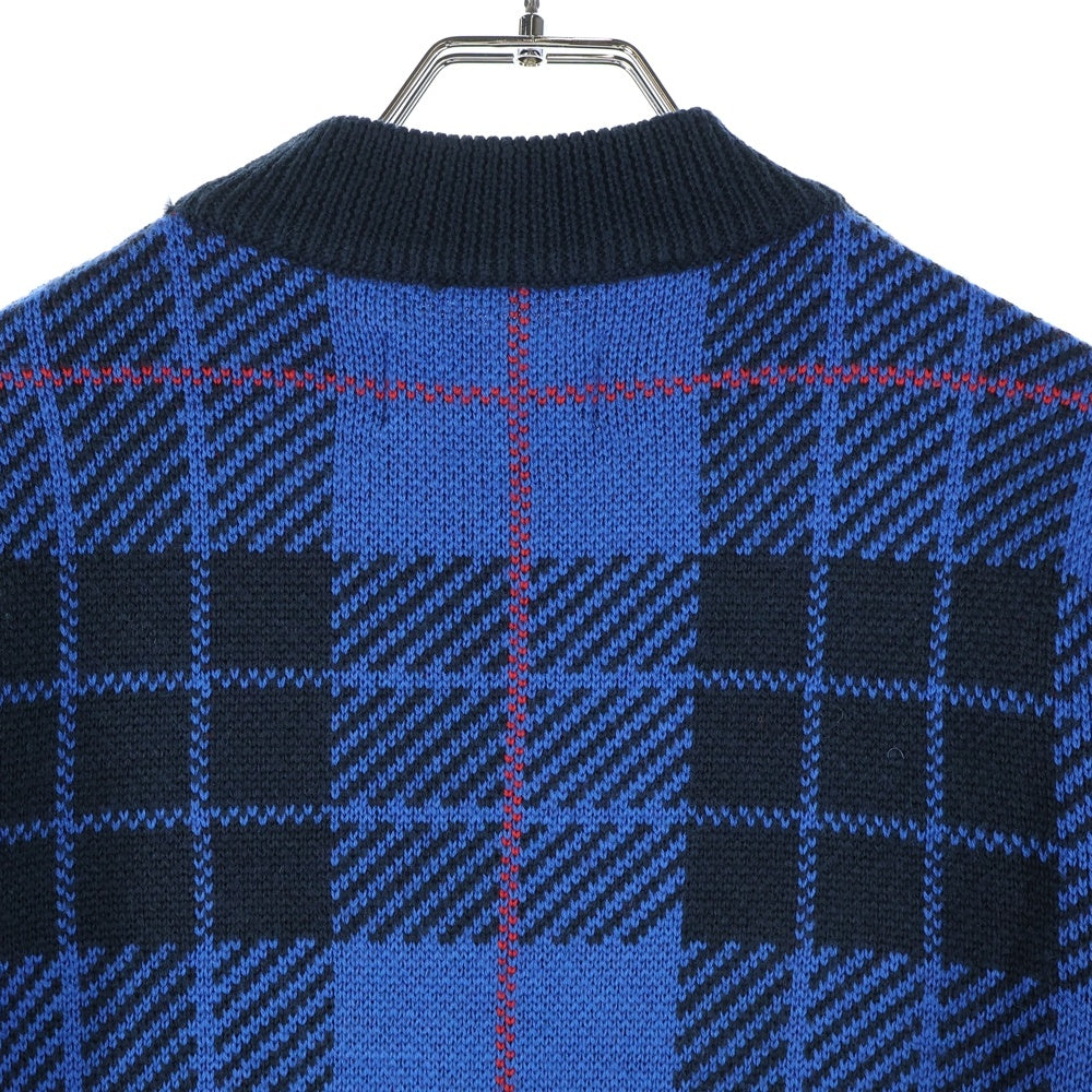 Palace Skateboards(パレススケートボーズ) 17AW Potala Knit ポタラ フロッキープリント タータンチェック クルーネック ニットセーター ブルー/ブラック