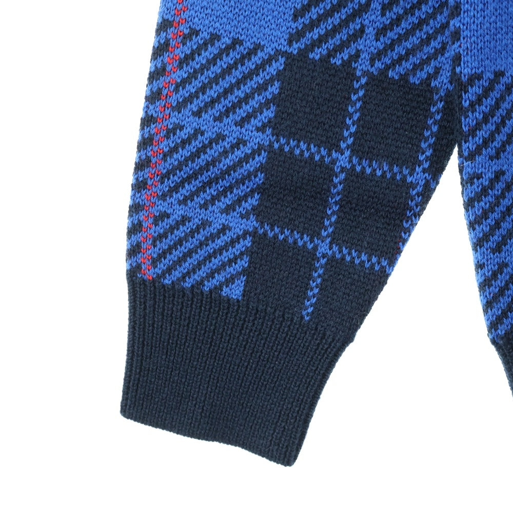 Palace Skateboards(パレススケートボーズ) 17AW Potala Knit ポタラ フロッキープリント タータンチェック クルーネック ニットセーター ブルー/ブラック