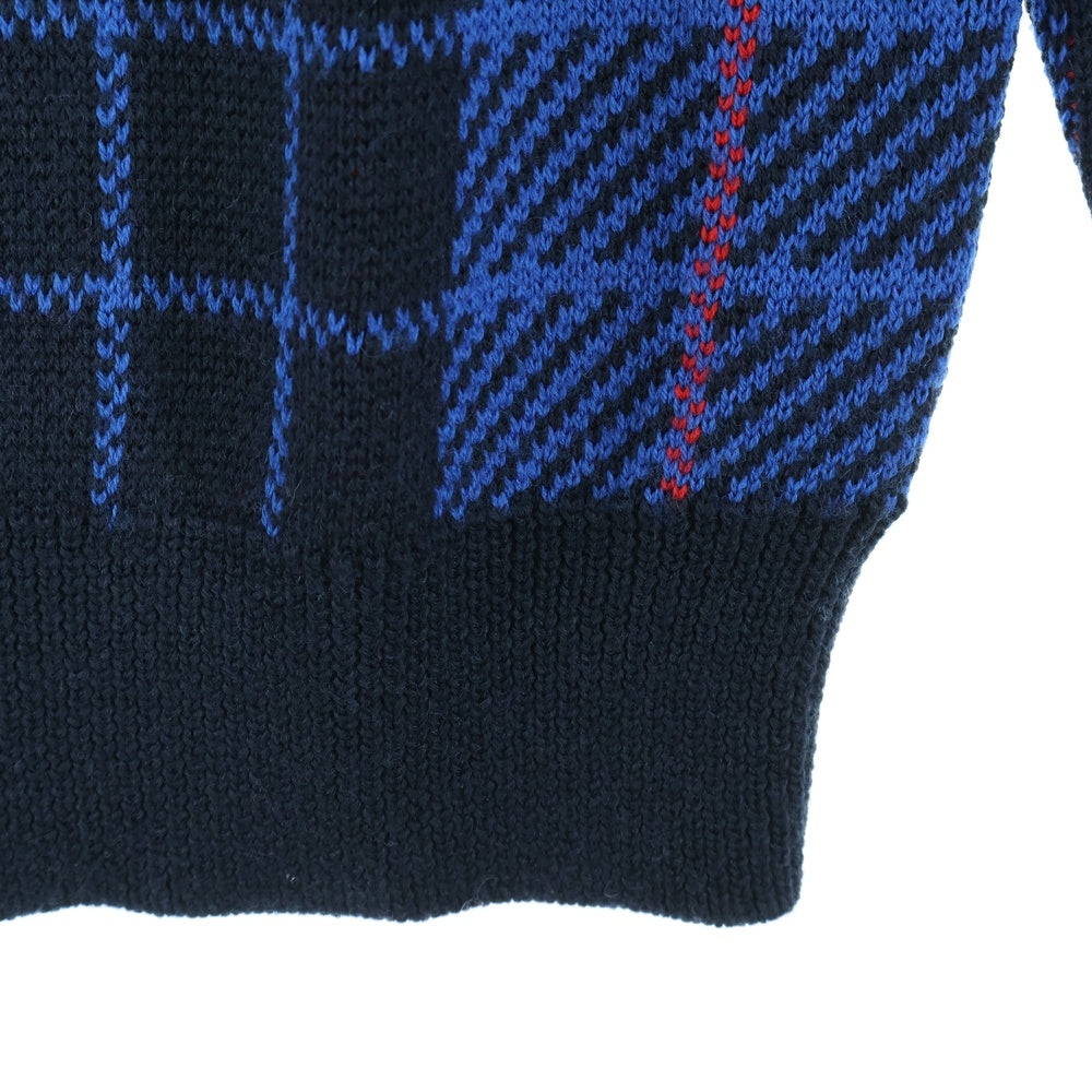 Palace Skateboards(パレススケートボーズ) 17AW Potala Knit ポタラ フロッキープリント タータンチェック クルーネック ニットセーター ブルー/ブラック