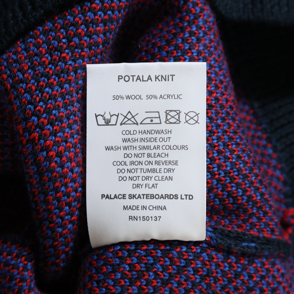 Palace Skateboards(パレススケートボーズ) 17AW Potala Knit ポタラ フロッキープリント タータンチェック クルーネック ニットセーター ブルー/ブラック