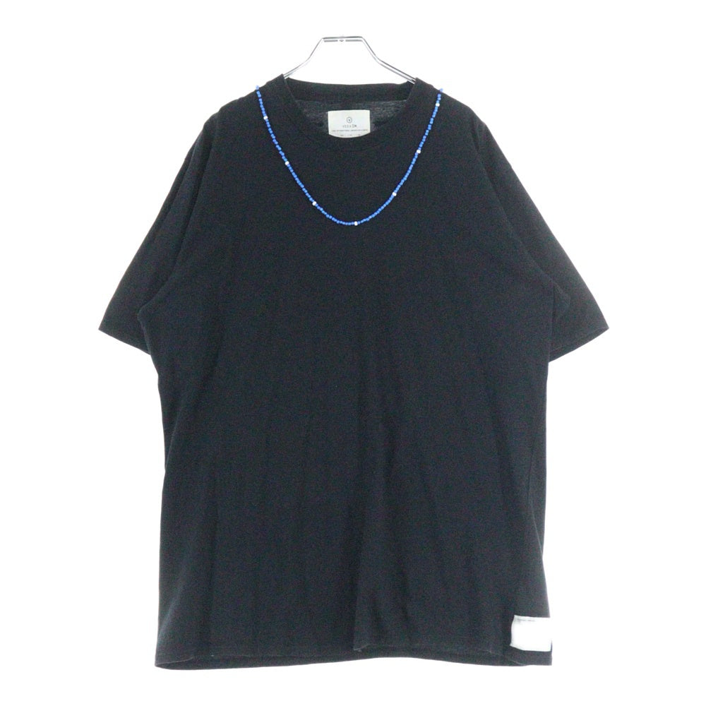 VISVIM(ヴィスヴィム) 00s 初期 ビーズT 青ビーズ ホワイトハーツ ネックレスプリント クルーネック 半袖Tシャツ カットソー ブラック