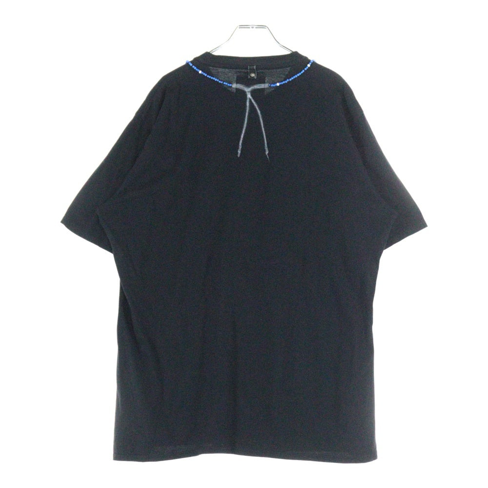 VISVIM(ヴィスヴィム) 00s 初期 ビーズT 青ビーズ ホワイトハーツ ネックレスプリント クルーネック 半袖Tシャツ カットソー ブラック