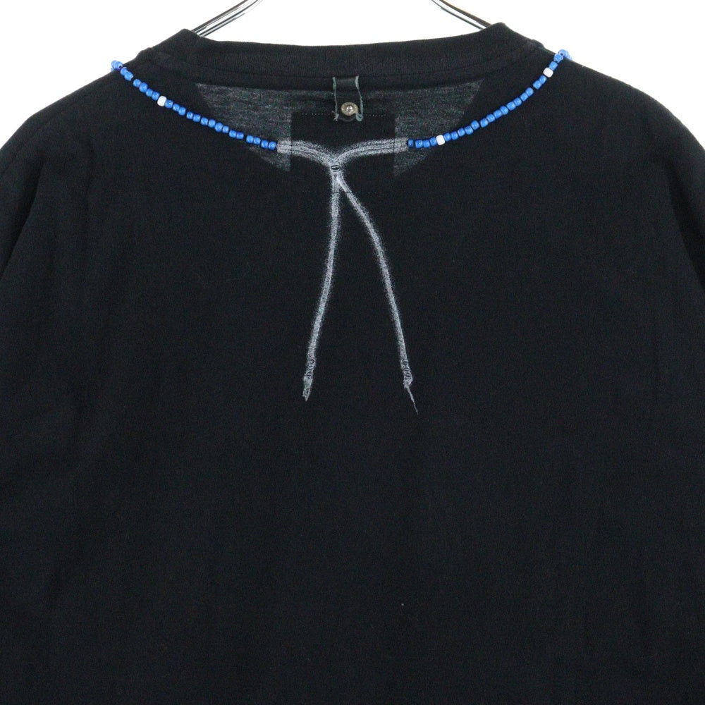 VISVIM(ヴィスヴィム) 00s 初期 ビーズT 青ビーズ ホワイトハーツ ネックレスプリント クルーネック 半袖Tシャツ カットソー ブラック