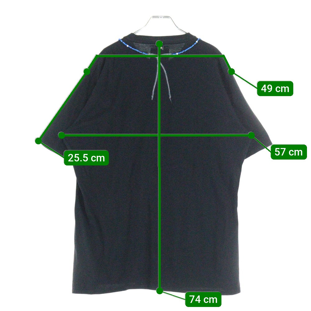 VISVIM(ヴィスヴィム) 00s 初期 ビーズT 青ビーズ ホワイトハーツ ネックレスプリント クルーネック 半袖Tシャツ カットソー ブラック