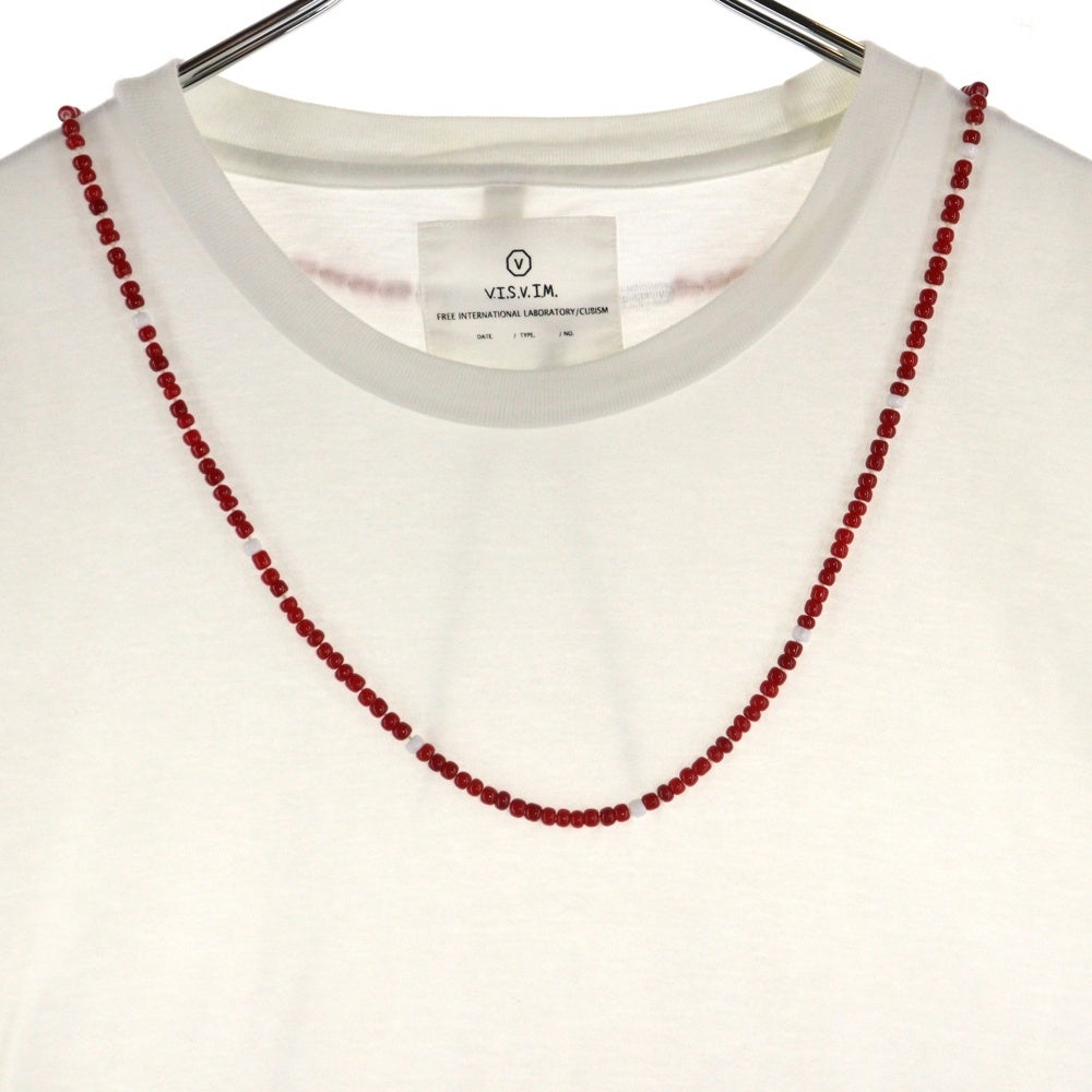 VISVIM(ヴィスヴィム) 00s 初期 ビーズT 赤ビーズ ホワイトハーツ ネックレスプリント クルーネック 半袖Tシャツ カットソー ホワイト